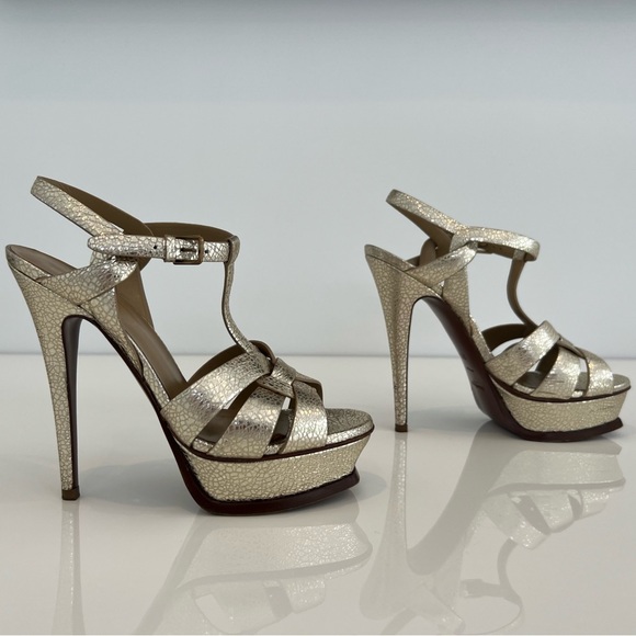 YVES SAINT LAURENT GOLD TRIBUTE SANDALS SIZE 7.5 - Picture 11 of 16